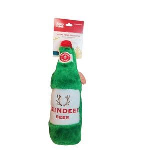 ZippyPaws Reindeer Beer Dog Toy Holiday Green New Plush Squeaky Bottle Crusherz